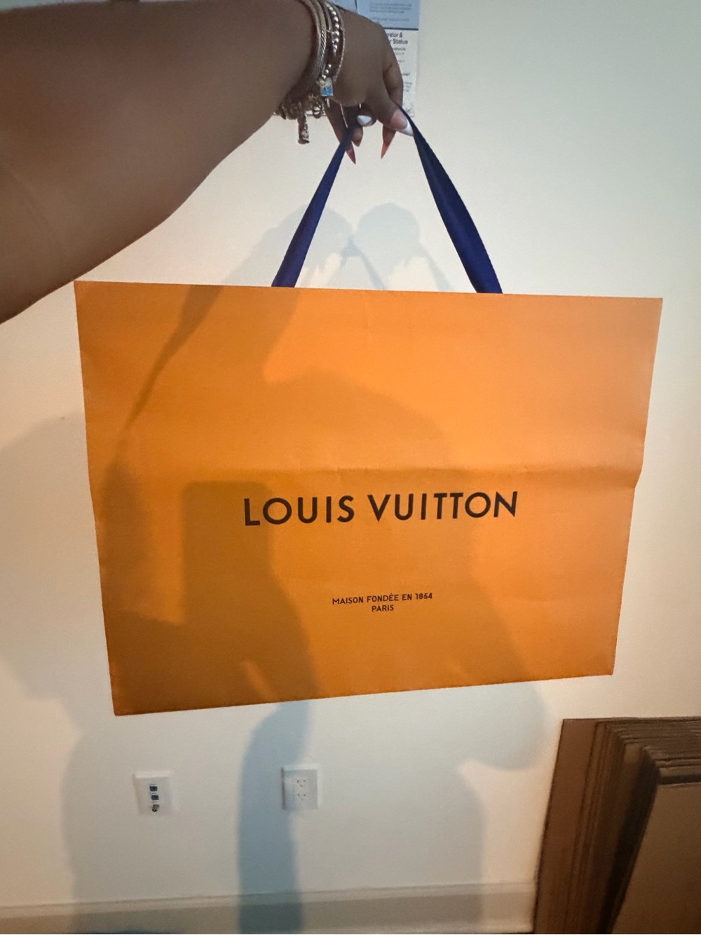 Louis Vuitton XL Orange Tote Bag with Navy Ribbon Handles